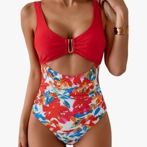 Floral Cutout One Piece Swimsuit